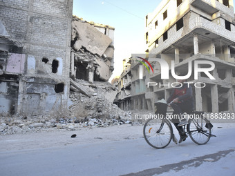 Pictures show the extent of the massive destruction in the Yarmouk camp in Damascus, Syria, on December 19, 2024, caused by the Syrian regim...