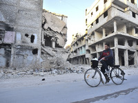 Pictures show the extent of the massive destruction in the Yarmouk camp in Damascus, Syria, on December 19, 2024, caused by the Syrian regim...