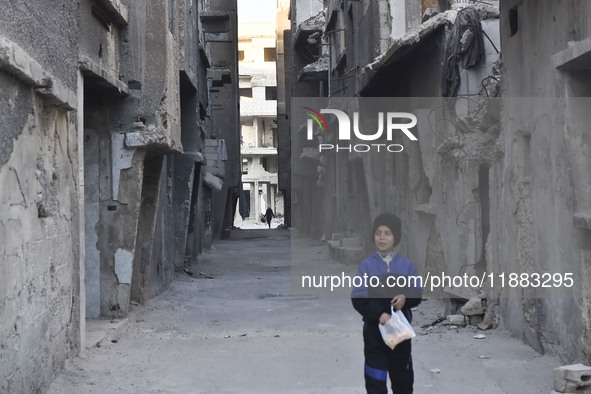 Pictures show the extent of the massive destruction in the Yarmouk camp in Damascus, Syria, on December 19, 2024, caused by the Syrian regim...