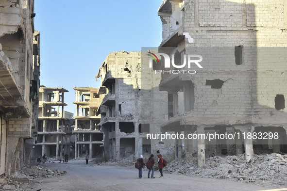 Pictures show the extent of the massive destruction in the Yarmouk camp in Damascus, Syria, on December 19, 2024, caused by the Syrian regim...