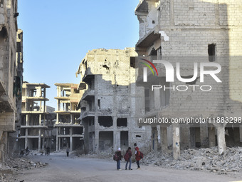 Pictures show the extent of the massive destruction in the Yarmouk camp in Damascus, Syria, on December 19, 2024, caused by the Syrian regim...