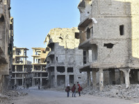 Pictures show the extent of the massive destruction in the Yarmouk camp in Damascus, Syria, on December 19, 2024, caused by the Syrian regim...