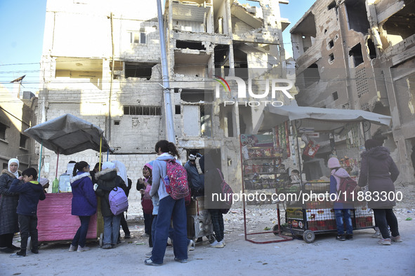 Pictures show the extent of the massive destruction in the Yarmouk camp in Damascus, Syria, on December 19, 2024, caused by the Syrian regim...