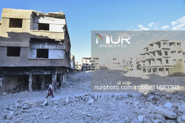 Pictures show the extent of the massive destruction in the Yarmouk camp in Damascus, Syria, on December 19, 2024, caused by the Syrian regim...