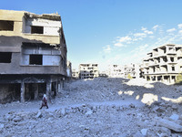 Pictures show the extent of the massive destruction in the Yarmouk camp in Damascus, Syria, on December 19, 2024, caused by the Syrian regim...