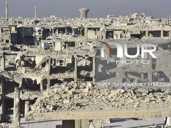 Pictures show the extent of the massive destruction in the Yarmouk camp in Damascus, Syria, on December 19, 2024, caused by the Syrian regim...