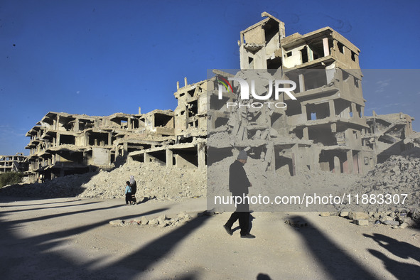 Pictures show the extent of the massive destruction in the Yarmouk camp in Damascus, Syria, on December 19, 2024, caused by the Syrian regim...