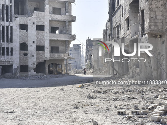 Pictures show the extent of the massive destruction in the Yarmouk camp in Damascus, Syria, on December 19, 2024, caused by the Syrian regim...