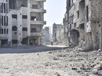 Pictures show the extent of the massive destruction in the Yarmouk camp in Damascus, Syria, on December 19, 2024, caused by the Syrian regim...