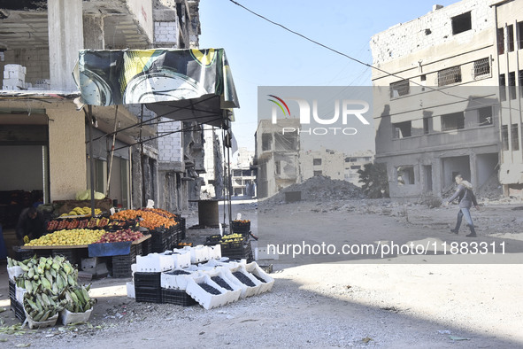 Pictures show the extent of the massive destruction in the Yarmouk camp in Damascus, Syria, on December 19, 2024, caused by the Syrian regim...