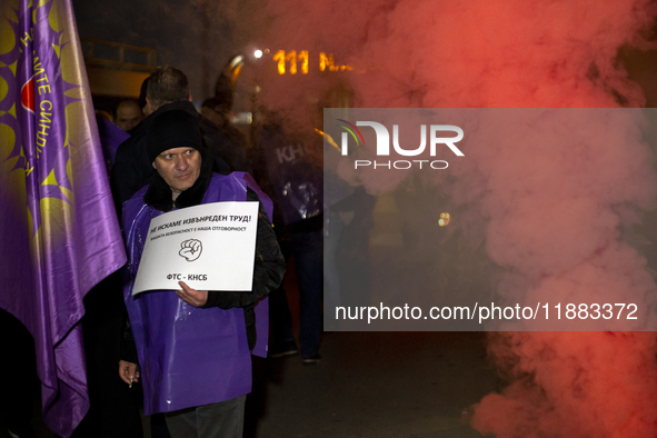 Bus drivers from Sofia's public transport protest in Sofia, Bulgaria, on December 20, 2024. The reason for the protest is the unsuccessful a...