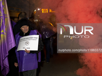 Bus drivers from Sofia's public transport protest in Sofia, Bulgaria, on December 20, 2024. The reason for the protest is the unsuccessful a...