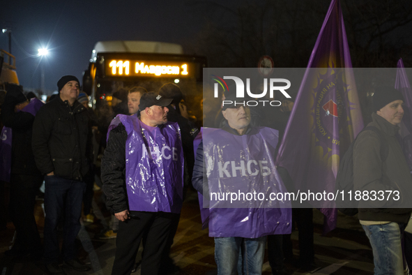 Bus drivers from Sofia's public transport protest in Sofia, Bulgaria, on December 20, 2024. The reason for the protest is the unsuccessful a...