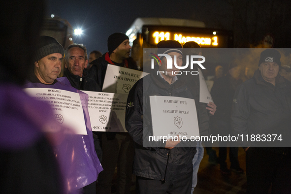 Bus drivers from Sofia's public transport protest in Sofia, Bulgaria, on December 20, 2024. The reason for the protest is the unsuccessful a...