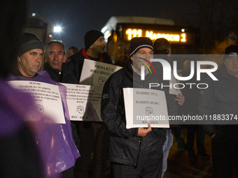 Bus drivers from Sofia's public transport protest in Sofia, Bulgaria, on December 20, 2024. The reason for the protest is the unsuccessful a...