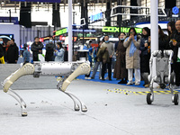 Visitors view a four-legged robot at the World Intelligent Manufacturing Expo 2024 in Nanjing, Jiangsu province, China, on December 20, 2024...