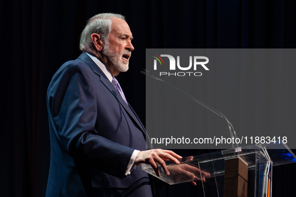 Mike Huckabee speaks to the crowd at One Israel Fund's 30th anniversary gala at the Ziegfeld Ballroom in New York, NY, on December 19, 2024....