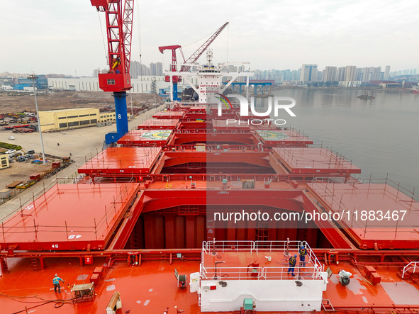 Multiple large ships are under construction simultaneously at China Shipbuilding Corporation Qingdao Beihai Shipbuilding Co., Ltd., in Qingd...