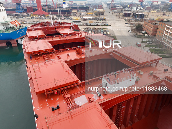 Multiple large ships are under construction simultaneously at China Shipbuilding Corporation Qingdao Beihai Shipbuilding Co., Ltd., in Qingd...