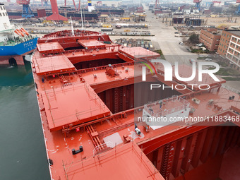 Multiple large ships are under construction simultaneously at China Shipbuilding Corporation Qingdao Beihai Shipbuilding Co., Ltd., in Qingd...