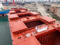 Multiple large ships are under construction simultaneously at China Shipbuilding Corporation Qingdao Beihai Shipbuilding Co., Ltd., in Qingd...