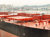 A large ship is about to be delivered at China State Shipbuilding Corporation Qingdao Beihai Shipbuilding Co LTD in Qingdao, China, on Decem...