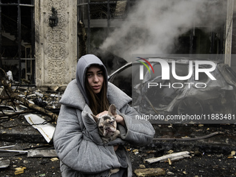 Damage to residential and office buildings in Kyiv, Ukraine, on December 20, 2024, results from Russian ballistic missile shelling of the ce...