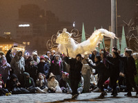 Young Iranian puppeteers perform in a festival in the Abasabad tourism zone in central Tehran, Iran, on December 19, 2024. (