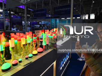 People visit smart photo lights on display at the 2024 World Intelligent Manufacturing Conference in Nanjing, China, on December 20, 2024. (