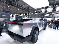 People visit a Tesla Smart concept car on display at the 2024 World Intelligent Manufacturing Conference in Nanjing, China, on December 20,...