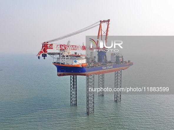 BOREAS, the self-elevating self-propelled offshore wind power installation vessel with the world's largest lifting capacity, conducts liftin...