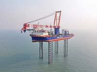 BOREAS, the self-elevating self-propelled offshore wind power installation vessel with the world's largest lifting capacity, conducts liftin...