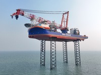 BOREAS, the self-elevating self-propelled offshore wind power installation vessel with the world's largest lifting capacity, conducts liftin...