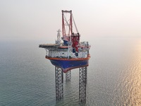 BOREAS, the self-elevating self-propelled offshore wind power installation vessel with the world's largest lifting capacity, conducts liftin...