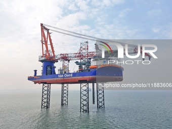 BOREAS, the self-elevating self-propelled offshore wind power installation vessel with the world's largest lifting capacity, conducts liftin...