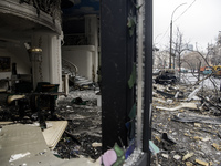 Destruction and damage to residential and office buildings occur as a result of a Russian missile strike in central Kyiv, Ukraine, on Decemb...