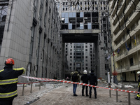 Destruction and damage to residential and office buildings occur as a result of a Russian missile strike in central Kyiv, Ukraine, on Decemb...