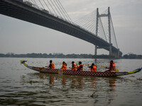 A dragon boat is displayed during the annual boat festival in Kolkata, India, on December 20, 2024. (