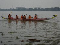 A dragon boat is displayed during the annual boat festival in Kolkata, India, on December 20, 2024. (