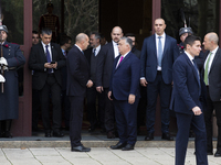 Hungarian Prime Minister Victor Orban (on the right) and President of Bulgaria Rumen Radev stand in front of the Presidency building in Sofi...