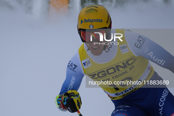 Mattia Casse of Team Italy competes during the Audi FIS Alpine Ski World Cup, Men's Super Giant race on Saslong Slope in Val Gardena, Bozen,...