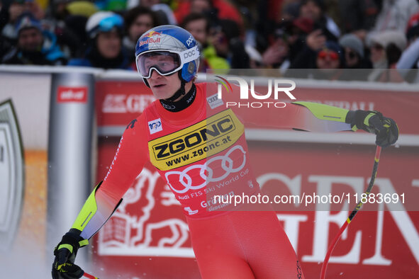 Marco Odermatt of Team Switzerland competes during the Audi FIS Alpine Ski World Cup, Men's Super Giant race on Saslong Slope in Val Gardena...