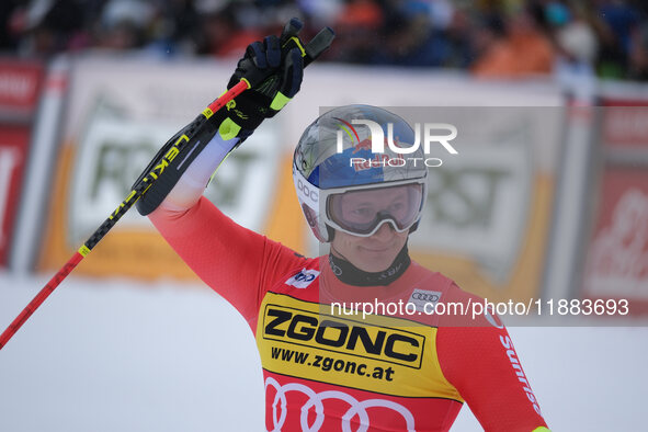 Marco Odermatt of Team Switzerland competes during the Audi FIS Alpine Ski World Cup, Men's Super Giant race on Saslong Slope in Val Gardena...