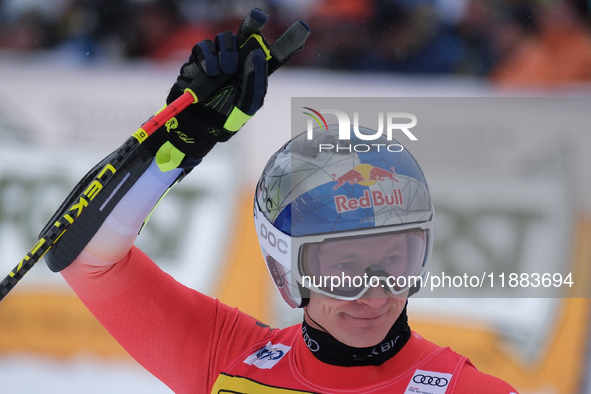 Marco Odermatt of Team Switzerland competes during the Audi FIS Alpine Ski World Cup, Men's Super Giant race on Saslong Slope in Val Gardena...