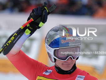 Marco Odermatt of Team Switzerland competes during the Audi FIS Alpine Ski World Cup, Men's Super Giant race on Saslong Slope in Val Gardena...