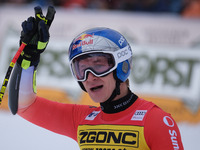 Marco Odermatt of Team Switzerland competes during the Audi FIS Alpine Ski World Cup, Men's Super Giant race on Saslong Slope in Val Gardena...