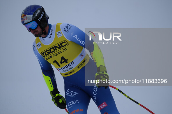 Dominik Paris of Team Italy competes during the Audi FIS Alpine Ski World Cup Men's Super Giant race on Saslong Slope in Val Gardena, Bozen,...