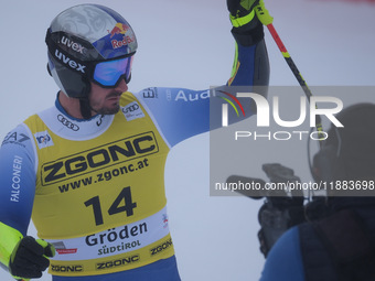 Dominik Paris of Team Italy competes during the Audi FIS Alpine Ski World Cup Men's Super Giant race on Saslong Slope in Val Gardena, Bozen,...