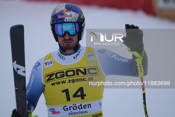 Dominik Paris of Team Italy competes during the Audi FIS Alpine Ski World Cup Men's Super Giant race on Saslong Slope in Val Gardena, Bozen,...