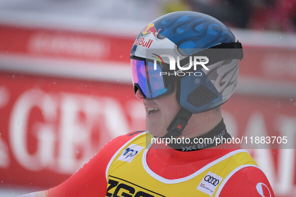 Franjo Von Allmen of Team Switzerland competes during the Audi FIS Alpine Ski World Cup, Men's Super Giant race on Saslong Slope in Val Gard...